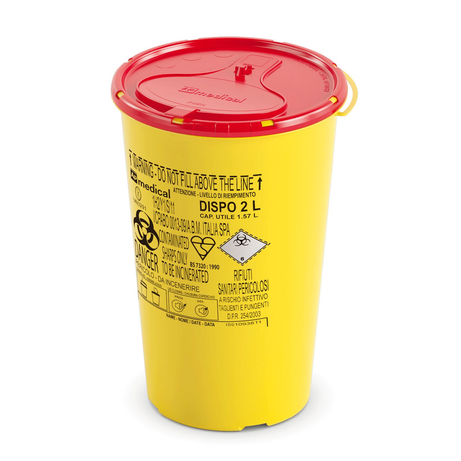 DISPO Контейнер для збору та утилізації голок і медичних відходів ємкість 2 л. (з PP, круглий).